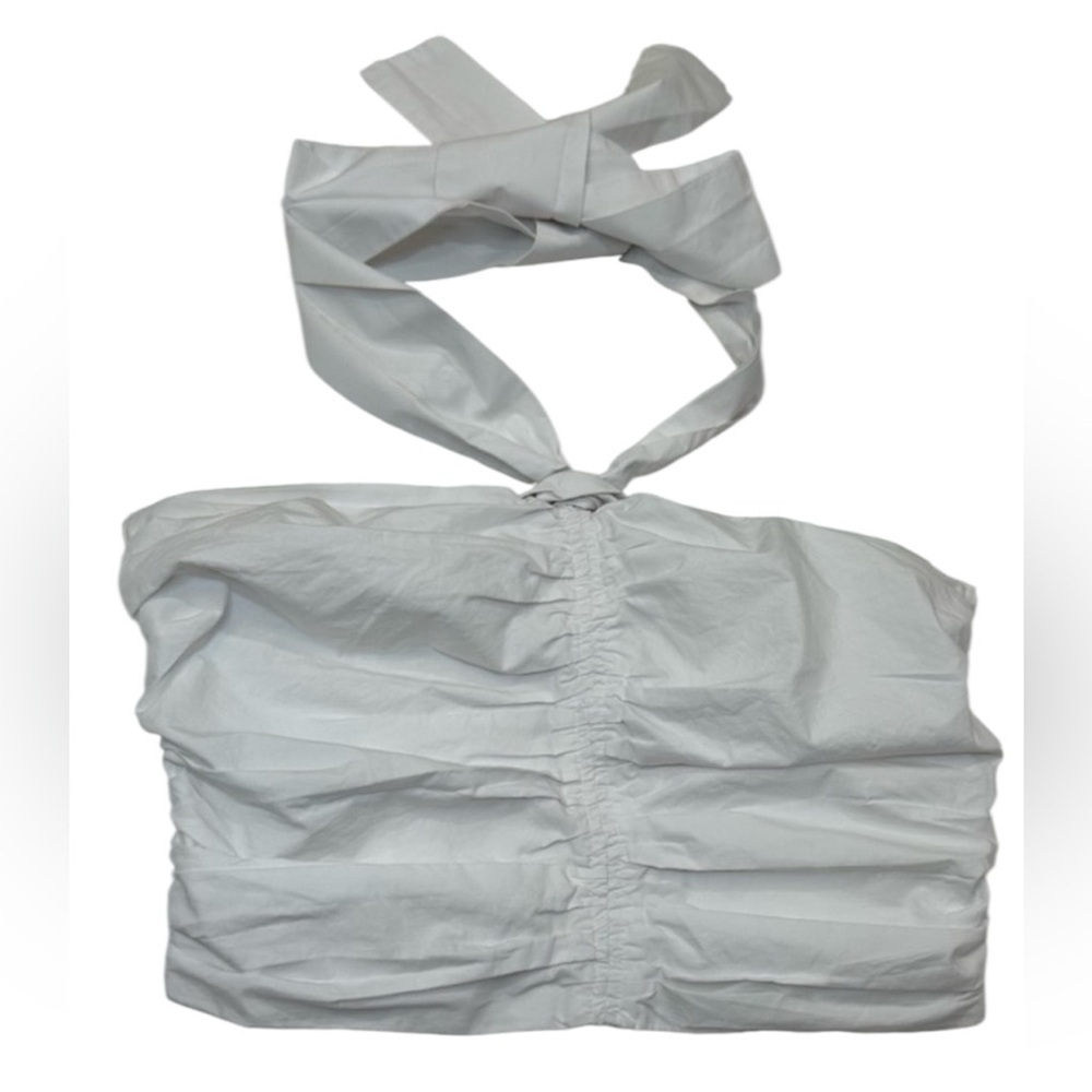 Pants Store White Ruched Tie Front Crop Top